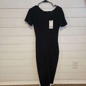 Unique Vintage Black Short Sleeve Midi Sheath Dress